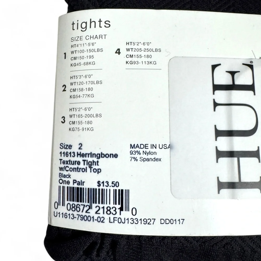 HUE Herringbone Textured Tights with Control Top Womens Size 2 Black‎